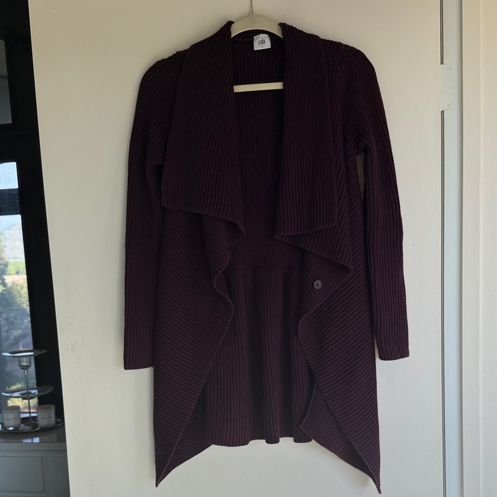 Cabi Ribbed Waterfall Cardigan - Deep Burgundy